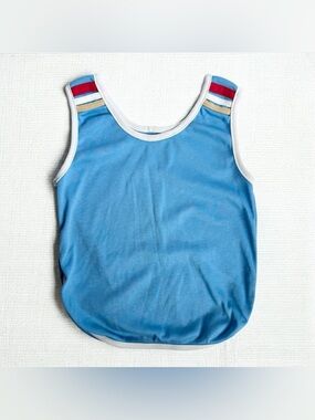 VTG 80s Boys Tank Top Blue Red Fits XS Size 5 Ringer Trim Sleeveless Retro Sport